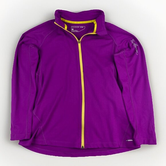 Y2K Salomon Fleece Retro Purple / Yellow Full Zip Hiking Jacket Actitherm Wom L - Picture 1 of 16